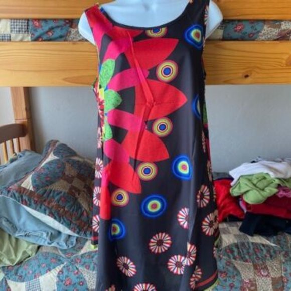 New *GORGEOUS Neon BRIGHT & BLACK Silky Asymmetric Hem CRUISE Resort SUNDRESS -S - Picture 5 of 10